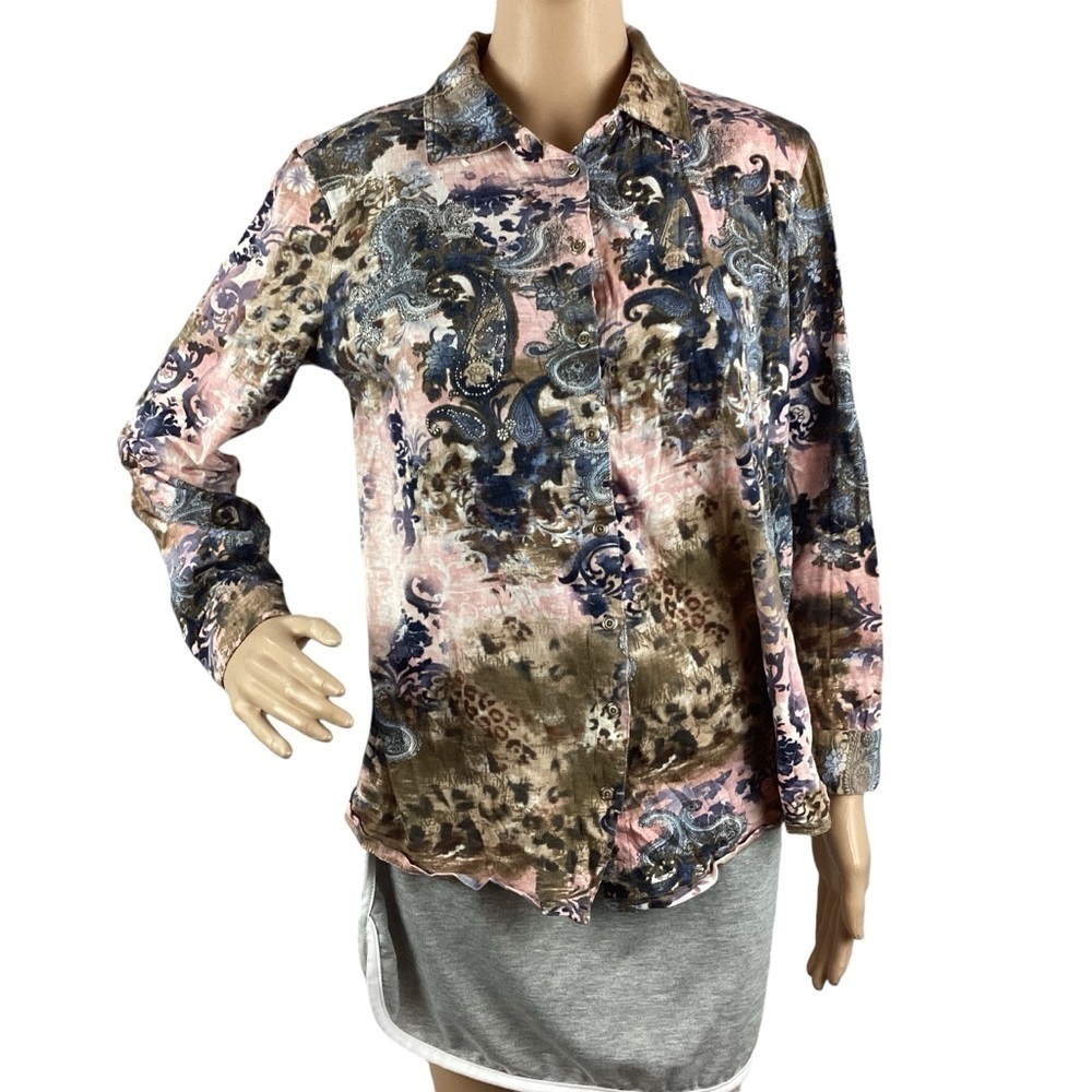Soft Surroundings Wild Side Button Up Top Size M Multicolor Print
